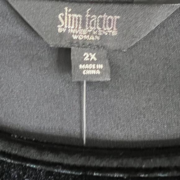 Slim Factor Investments Velvet Tunic Top 2X Black Bell Sleeve Sheer Insets - Picture 5 of 9